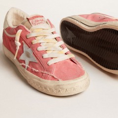 Golden Goose Women's Super-Star LTD In Red Suede With Silver Star And Leather Heel Tab