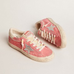 Golden Goose Women's Super-Star LTD In Red Suede With Silver Star And Leather Heel Tab