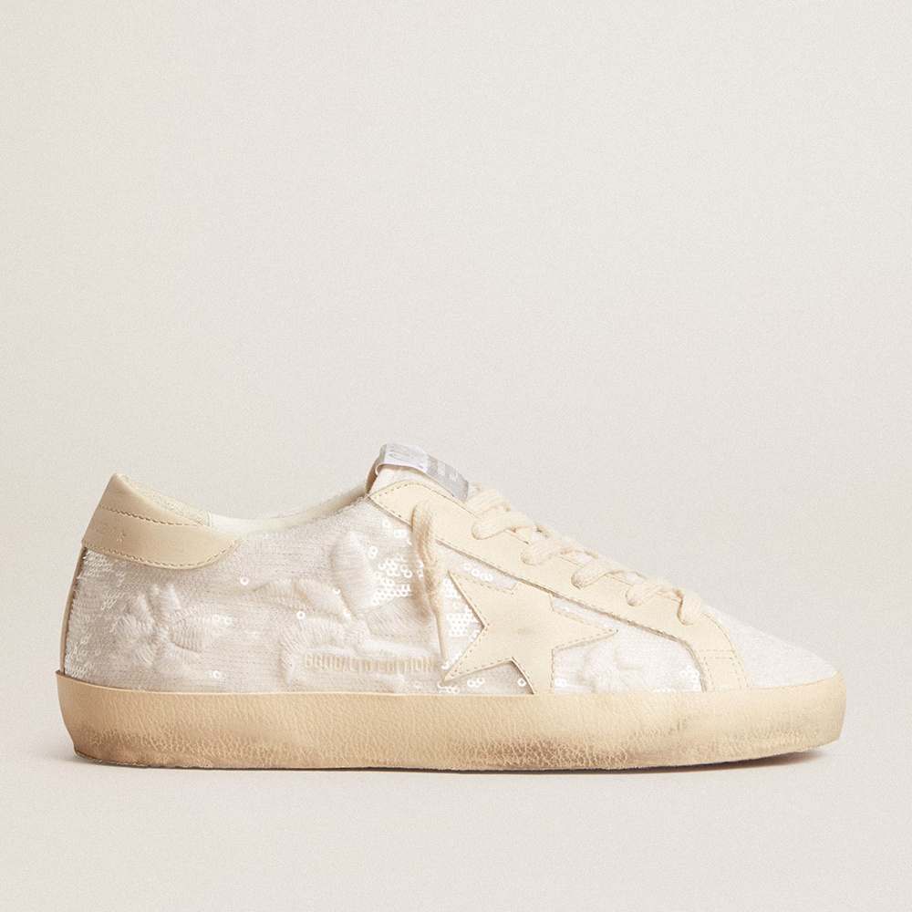 Golden Goose Women's Super-Star LTD In White Sequins With Leather Star And Embroidery