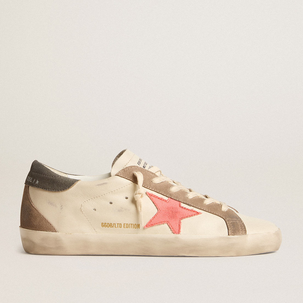 Golden Goose Women's Super-Star LTD With Pink Gabardine Star And Gray Suede Heel Tab