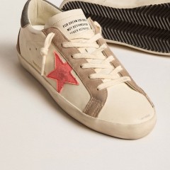 Golden Goose Women's Super-Star LTD With Pink Gabardine Star And Gray Suede Heel Tab