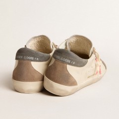 Golden Goose Women's Super-Star LTD With Pink Gabardine Star And Gray Suede Heel Tab