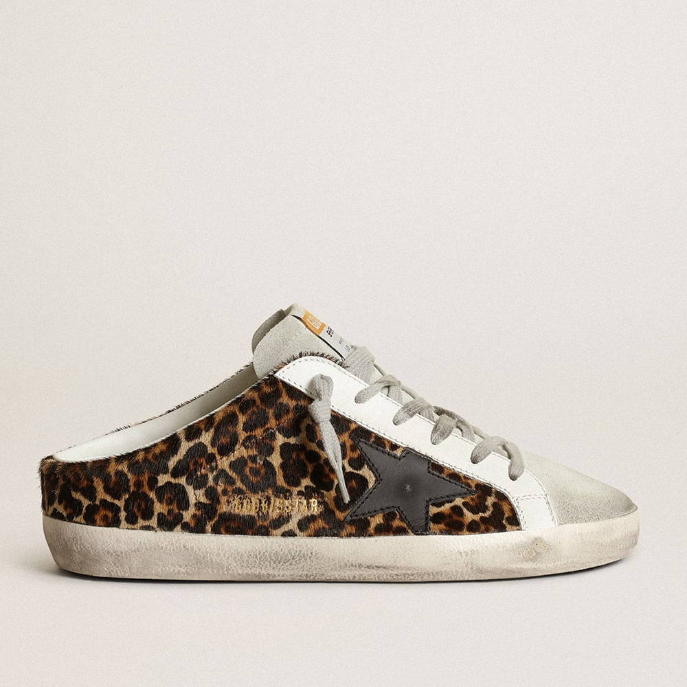 Golden Goose Women's Super-Star Sabot In Leopard Print Pony Skin With Black Star