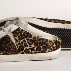 Golden Goose Women's Super-Star Sabot In Leopard Print Pony Skin With Black Star