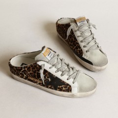 Golden Goose Women's Super-Star Sabot In Leopard Print Pony Skin With Black Star