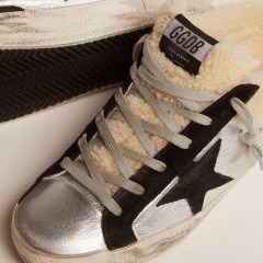 Golden Goose Women's Super-Star Sabot In Silver Laminated Leather With Black Star