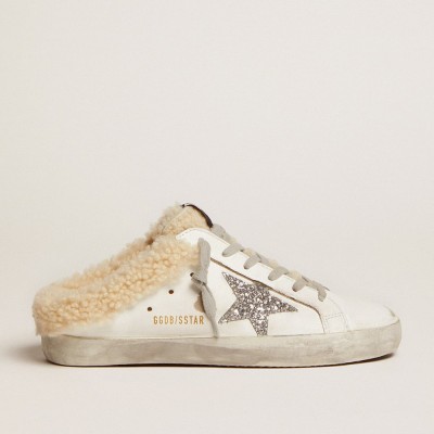 Golden Goose Women's Super-Star Sabot In White Leather And Shearling Lining