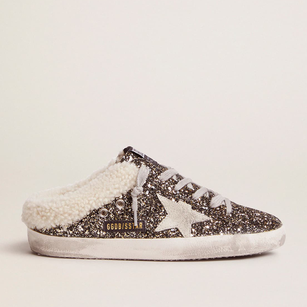 Golden Goose Women's Super-Star Sabot With Glitter And Shearling Interior