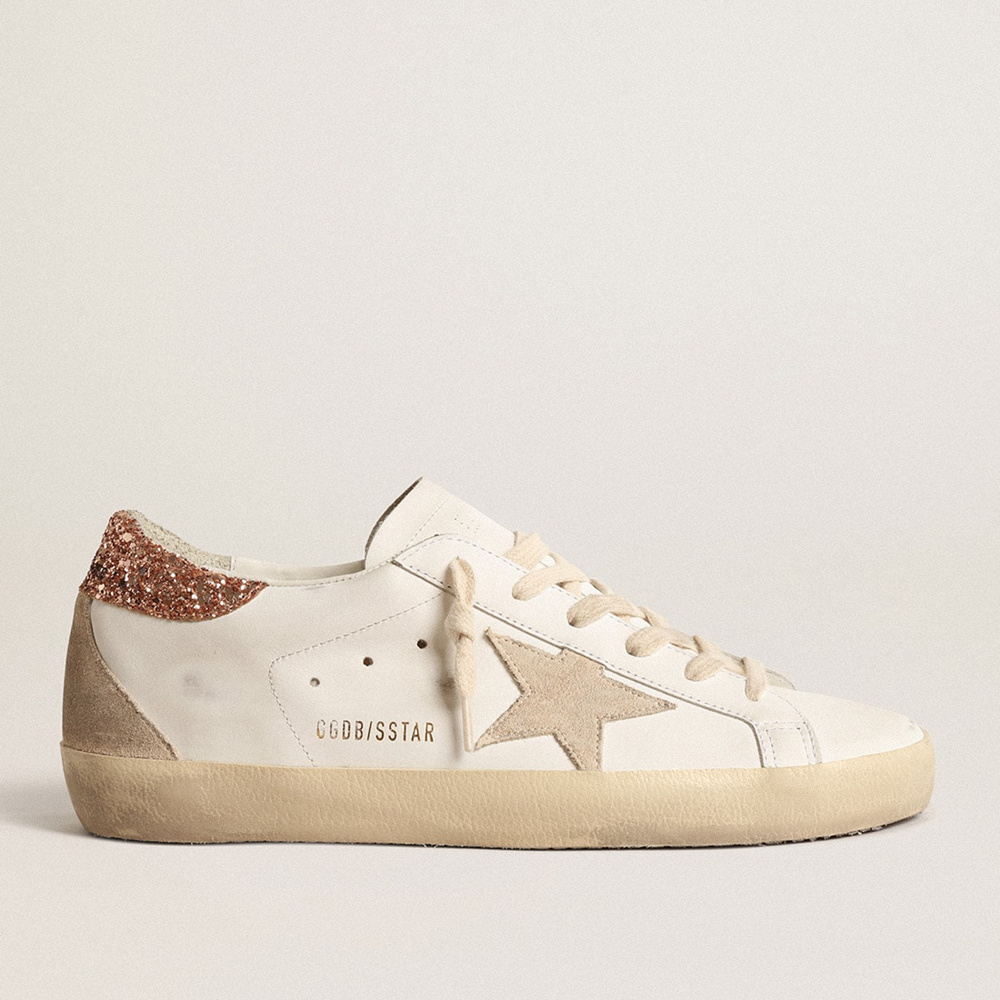 Golden Goose Women's Super-Star With A Suede Star And Peach-pink Glitter Heel Tab