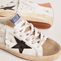 Golden Goose Women's Super-Star With Black Glitter Star And Pink Heel Tab