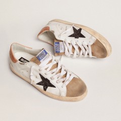 Golden Goose Women's Super-Star With Black Glitter Star And Pink Heel Tab