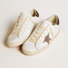 Golden Goose Women's Super-Star With Gold Glitter Star And Burgundy Glitter Heel Tab