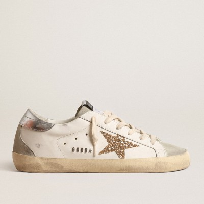 Golden Goose Women's Super-Star With Gold Glitter Star And Ice-gray Suede Inserts