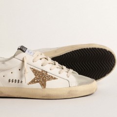 Golden Goose Women's Super-Star With Gold Glitter Star And Ice-gray Suede Inserts