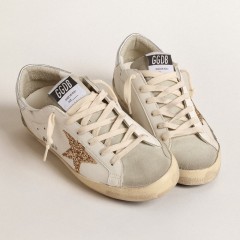 Golden Goose Women's Super-Star With Gold Glitter Star And Ice-gray Suede Inserts