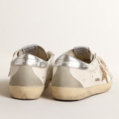 Golden Goose Women's Super-Star With Gold Glitter Star And Ice-gray Suede Inserts