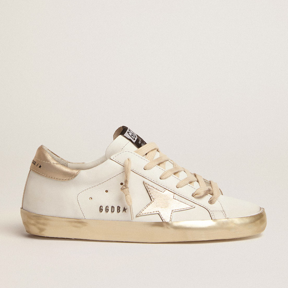 Golden Goose Women's Super-Star With Gold Sparkle Foxing And Metal Stud Lettering