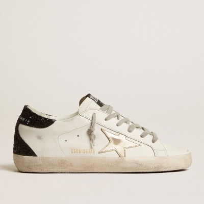 Golden Goose Women's Super-Star With Gold Star And Black Glitter Heel Tab