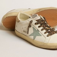 Golden Goose Women's Super-Star With Gray Glitter Star And Nude Leather Heel Tab