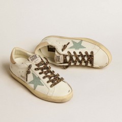 Golden Goose Women's Super-Star With Gray Glitter Star And Nude Leather Heel Tab