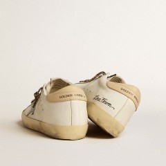 Golden Goose Women's Super-Star With Gray Glitter Star And Nude Leather Heel Tab