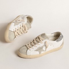 Golden Goose Women's Super-Star With Gray Star And Silver Glitter Heel Tab