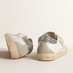 Golden Goose Women's Super-Star With Gray Star And Silver Glitter Heel Tab