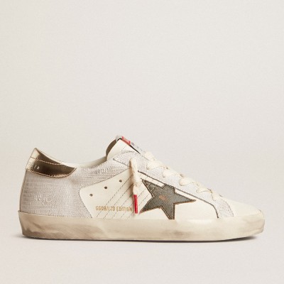 Golden Goose Women's Super-Star With Lizard Print With Green Star And Platinum Heel Tab