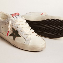 Golden Goose Women's Super-Star With Lizard Print With Green Star And Platinum Heel Tab