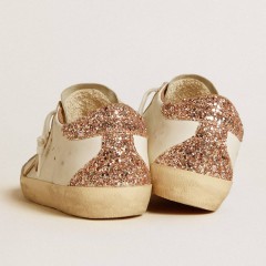 Golden Goose Women's Super-Star With Nude Leather Star And Gold Glitter Heel Tab