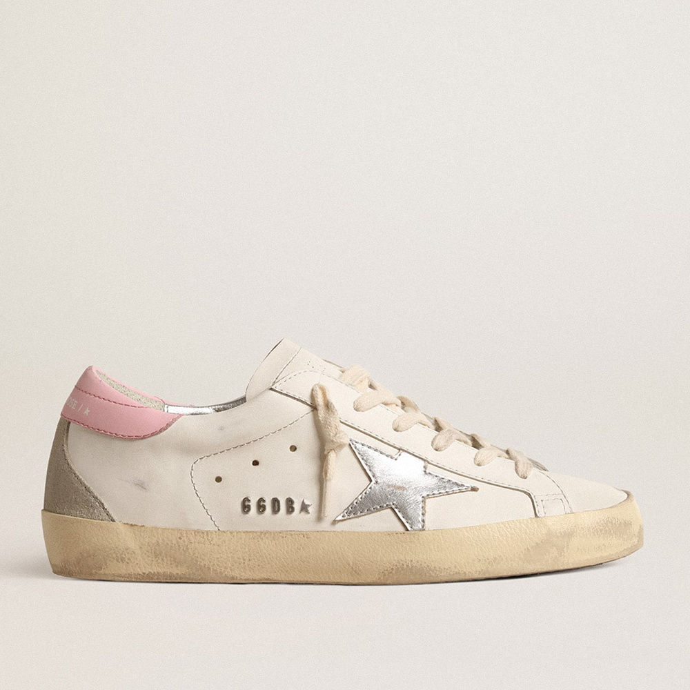 Golden Goose Women's Super-Star With Silver Leather Star And Pink Heel Tab