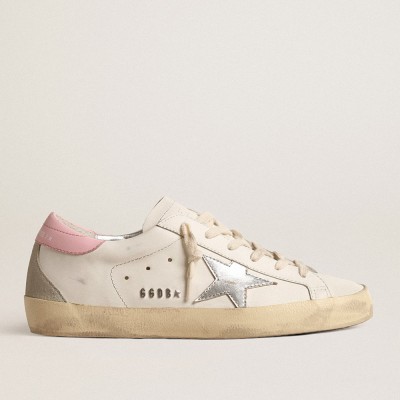 Golden Goose Women's Super-Star With Silver Leather Star And Pink Heel Tab