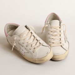 Golden Goose Women's Super-Star With Silver Leather Star And Pink Heel Tab