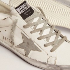 Golden Goose Women's Super-Star With Silver Sparkle Foxing And Metal Stud Lettering