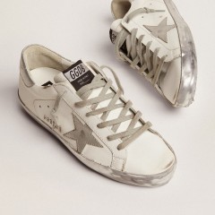 Golden Goose Women's Super-Star With Silver Sparkle Foxing And Metal Stud Lettering