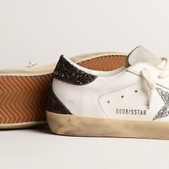 Golden Goose Women's Super-Star With Silver Star And Brown Glitter Heel Tab