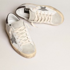 Golden Goose Women's Super-Star With Silver Star And Brown Glitter Heel Tab