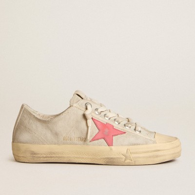 Golden Goose Women's V-Star In Light Gray Canvas With A Red Leather Star