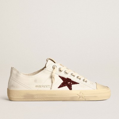 Golden Goose Women's V-Star In White Nappa With Red Glitter Star