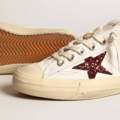 Golden Goose Women's V-Star In White Nappa With Red Glitter Star