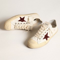 Golden Goose Women's V-Star In White Nappa With Red Glitter Star