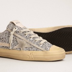 Golden Goose Women's V-Star LTD In Silver Glitter With Ice-gray Suede Star