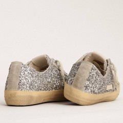 Golden Goose Women's V-Star LTD In Silver Glitter With Ice-gray Suede Star