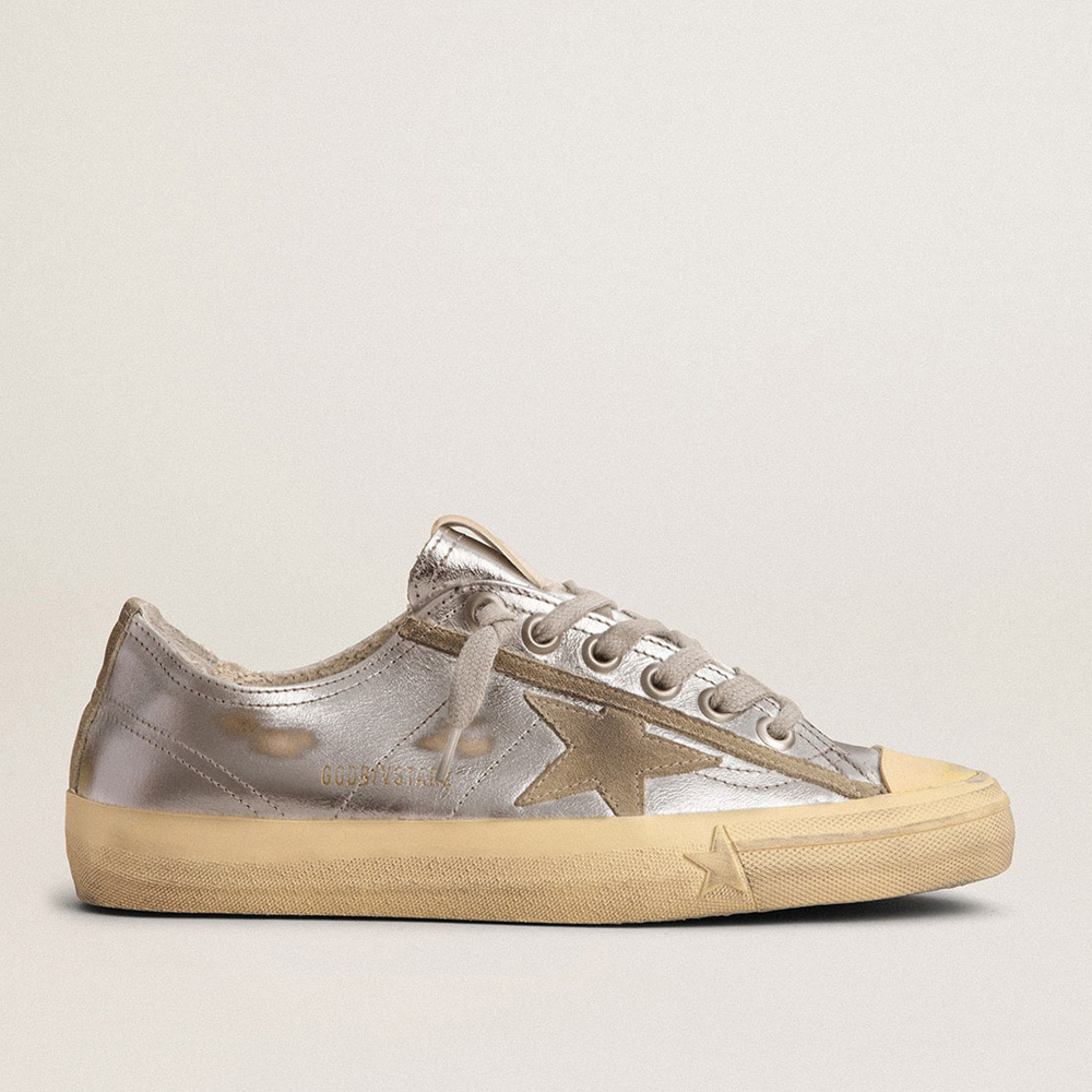 Golden Goose Women's V-Star LTD In Silver Laminated Leather