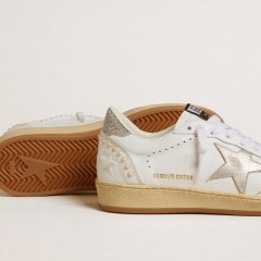 Golden Goose Women's White Ball Star With A Silver Star And Swarovski Crystal Heel Tab With Pearls