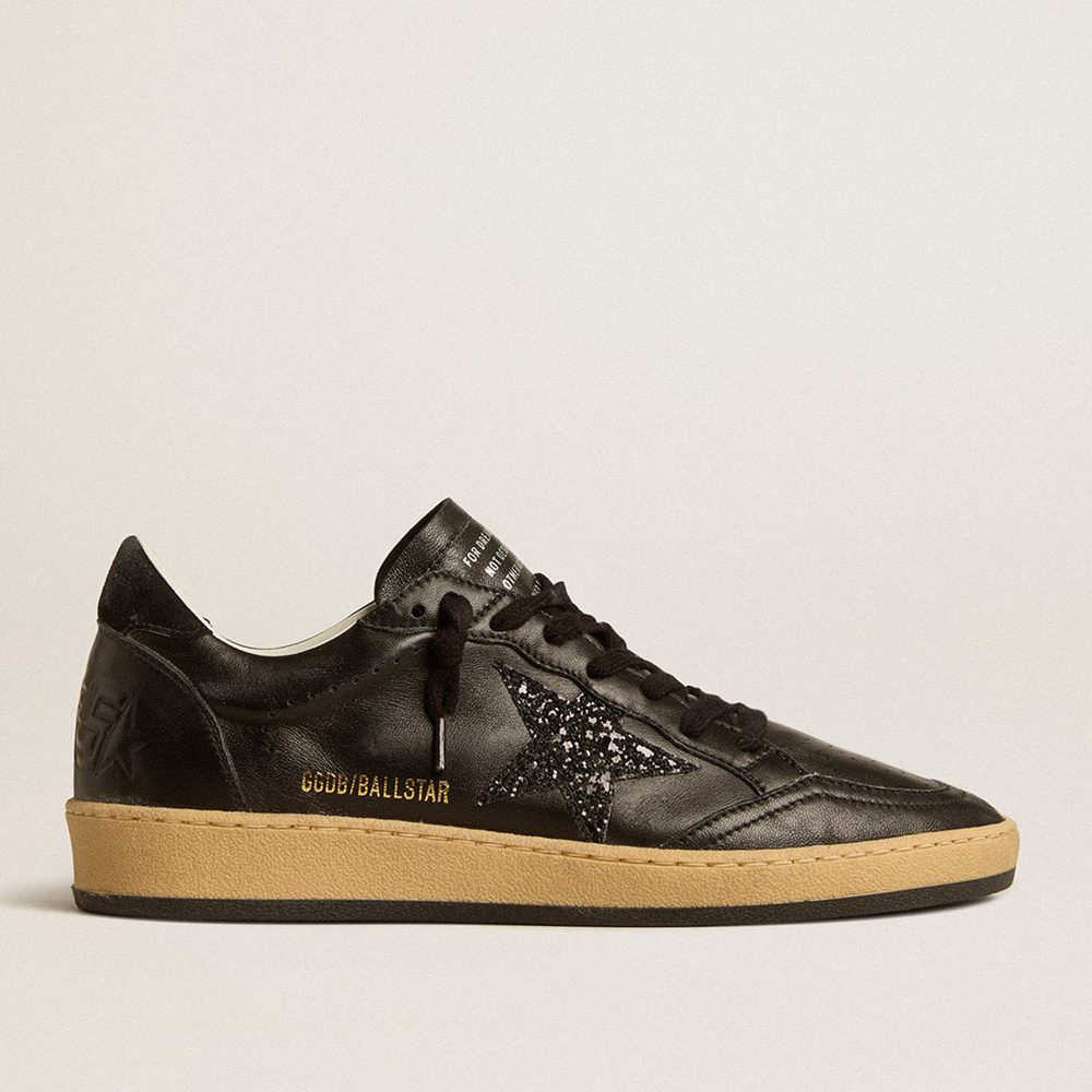 Golden Goose Women's Ball Star In Black Nappa With Black Glitter Star And Suede Heel Tab