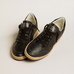 Golden Goose Women's Ball Star In Black Nappa With Black Glitter Star And Suede Heel Tab