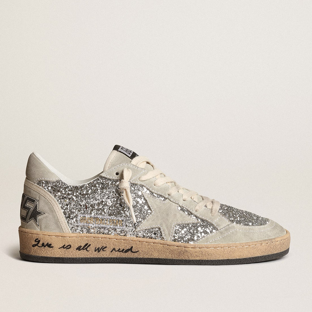 Golden Goose Women's Ball Star In Silver Glitter With Ice-gray Suede Inserts