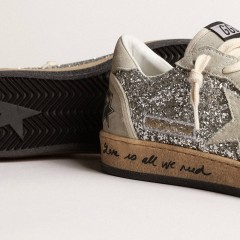 Golden Goose Women's Ball Star In Silver Glitter With Ice-gray Suede Inserts