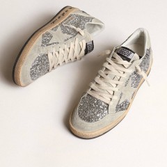 Golden Goose Women's Ball Star In Silver Glitter With Ice-gray Suede Inserts